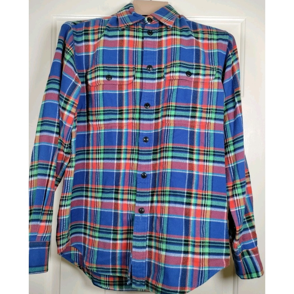 Polo Ralph Lauren Mens Small Blue Plaid Flannel Long Sleeve Button Down